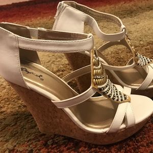 Qupid White Wedge Sandals